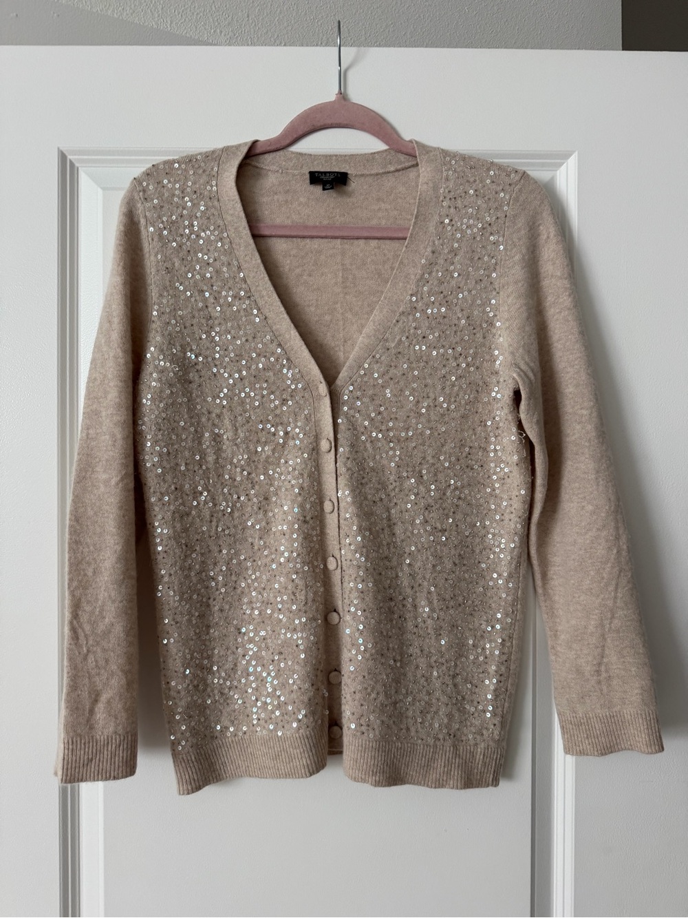 Talbots Beige Sequined V-Neck Cardigan